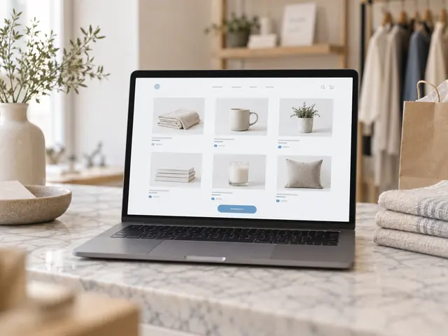 Boutique en ligne affichant une grille de produits sur un ordinateur portable